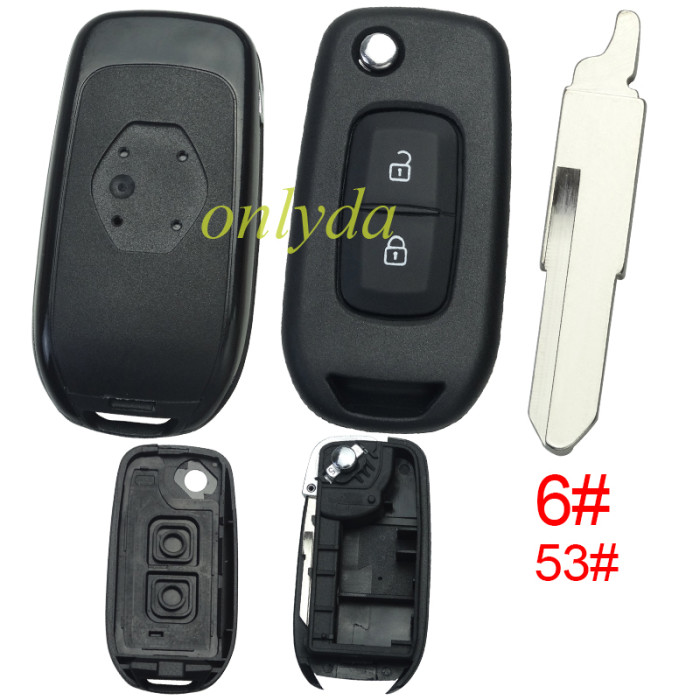 For Renault 2 button flip remote key blank, with badge