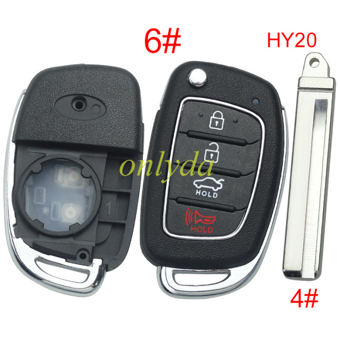 For Hyundai  remote key blank with badge,with HY20 blade,please choose the button