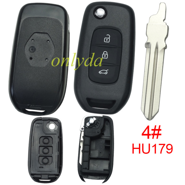 For Renault 3 button flip remote key blank, with badge