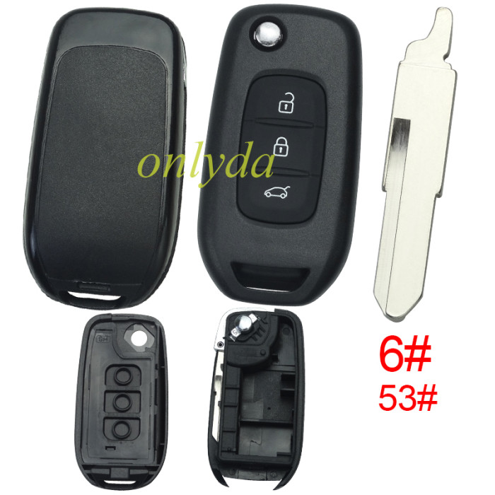 Renault 3 button flip remote key blank, without logo,pls choose blade
