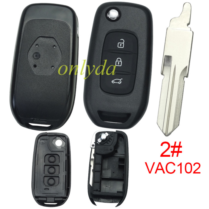 For Renault 3 button flip remote key blank, with badge