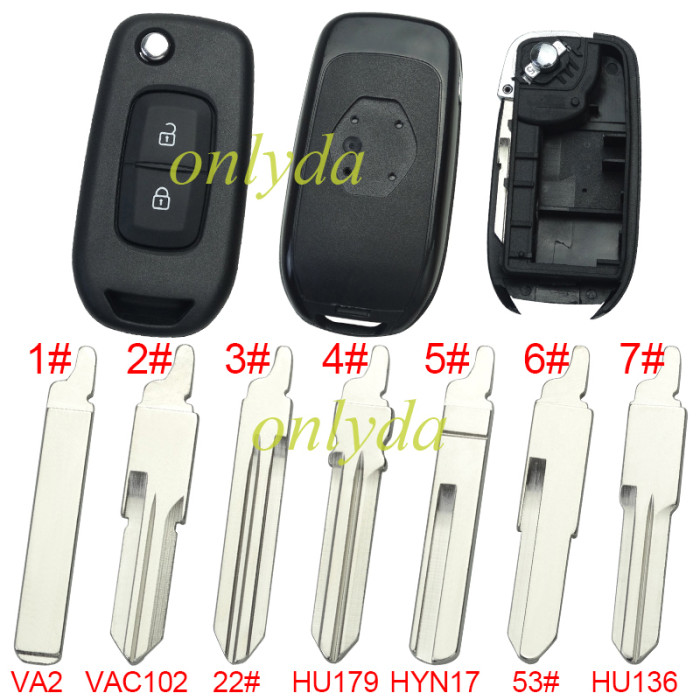 For Renault 2 button flip remote key blank, with badge