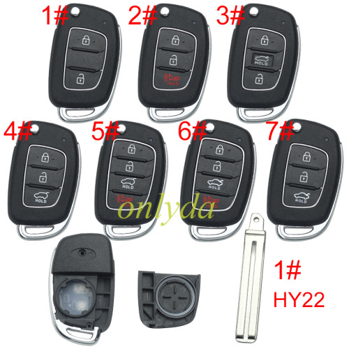 For Hyundai  remote key blank with badge， with HY22  blade,please choose the button