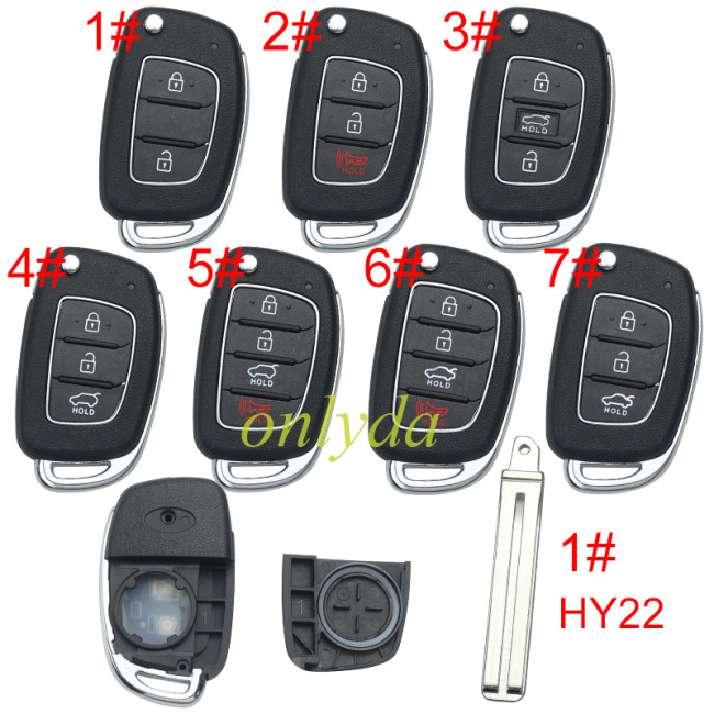For Hyundai  remote key blank with badge， with HY22  blade,please choose the button