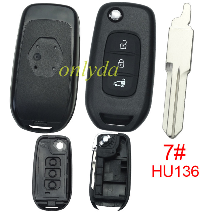 For Renault 3 button flip remote key blank, with badge,pls choose blade