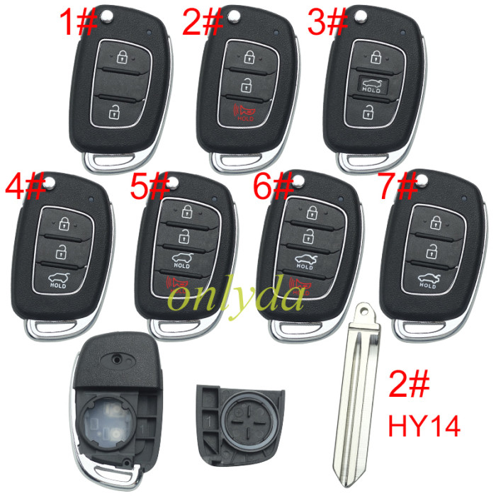 For Hyundai  remote key blank with badge,with HY14 blade,please choose the button