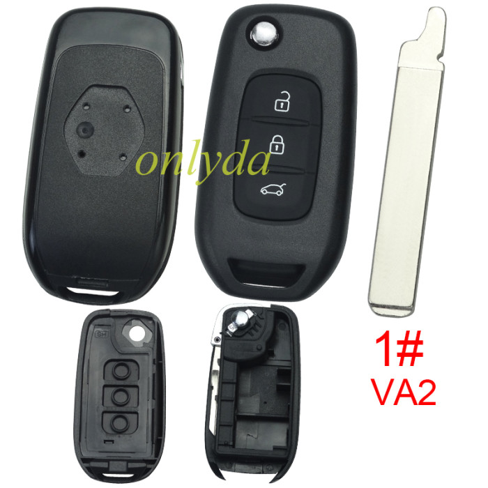 For Renault 3 button flip remote key blank, with badge