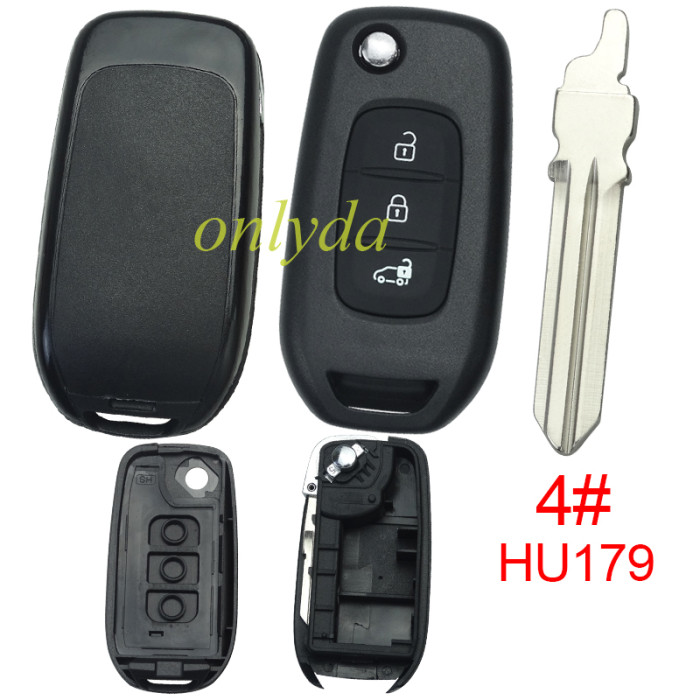 Renault 3 button flip remote key blank, without logo,pls choose blade