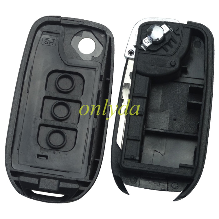 For Renault 3 button flip remote key blank, with badge,pls choose blade