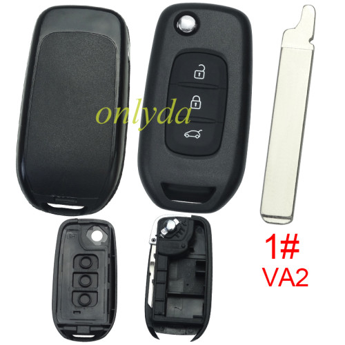 Renault 3 button flip remote key blank, without logo,pls choose blade