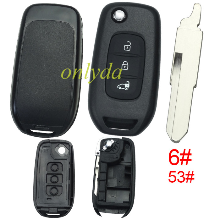 Renault 3 button flip remote key blank, without logo,pls choose blade