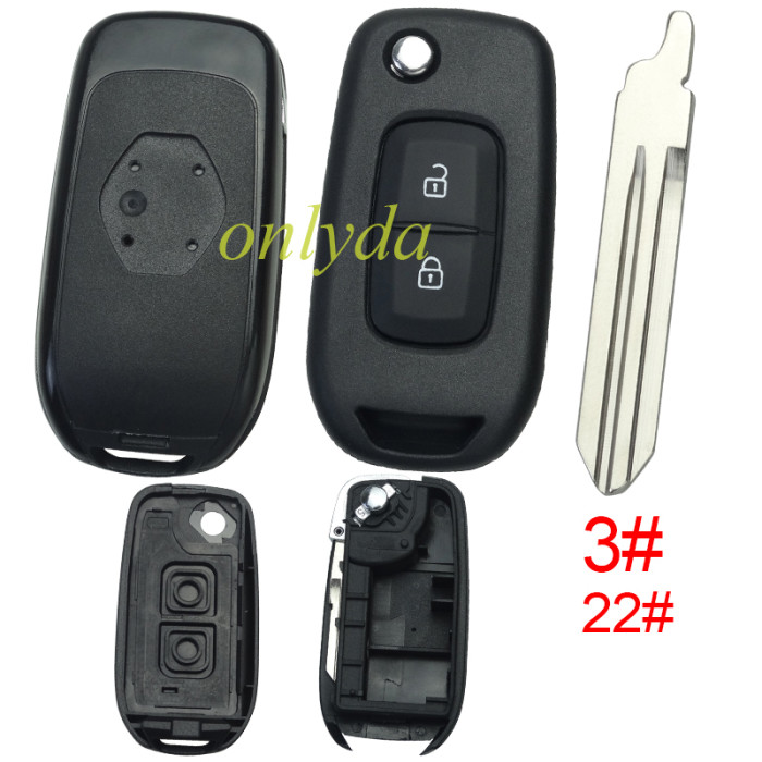 For Renault 2 button flip remote key blank, with badge