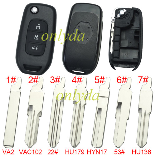 For Renault 3 button flip remote key blank, with badge
