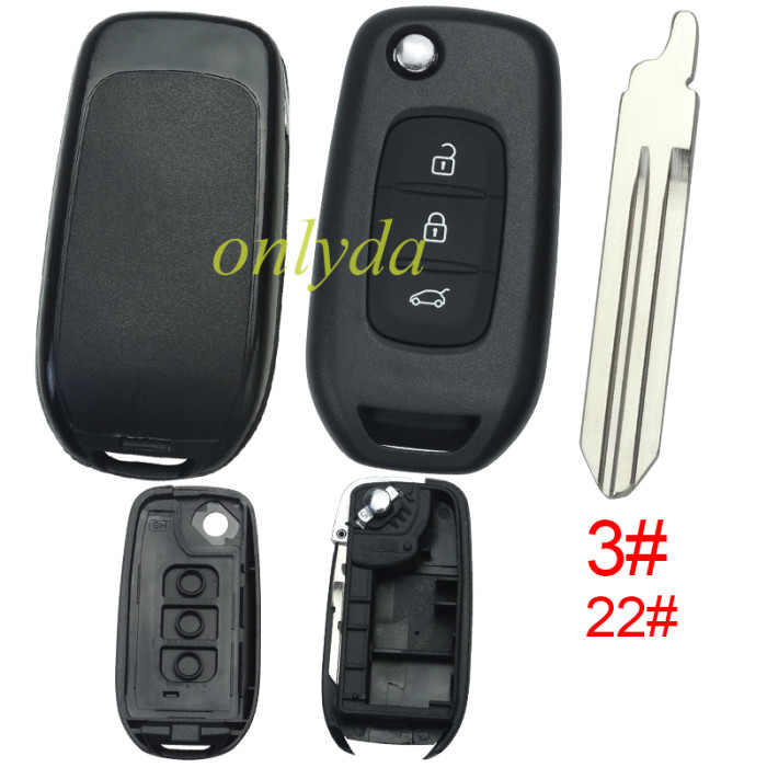 Renault 3 button flip remote key blank, without logo,pls choose blade