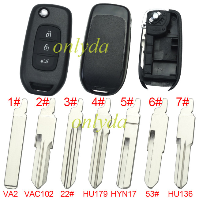 Renault 3 button flip remote key blank, without logo,pls choose blade