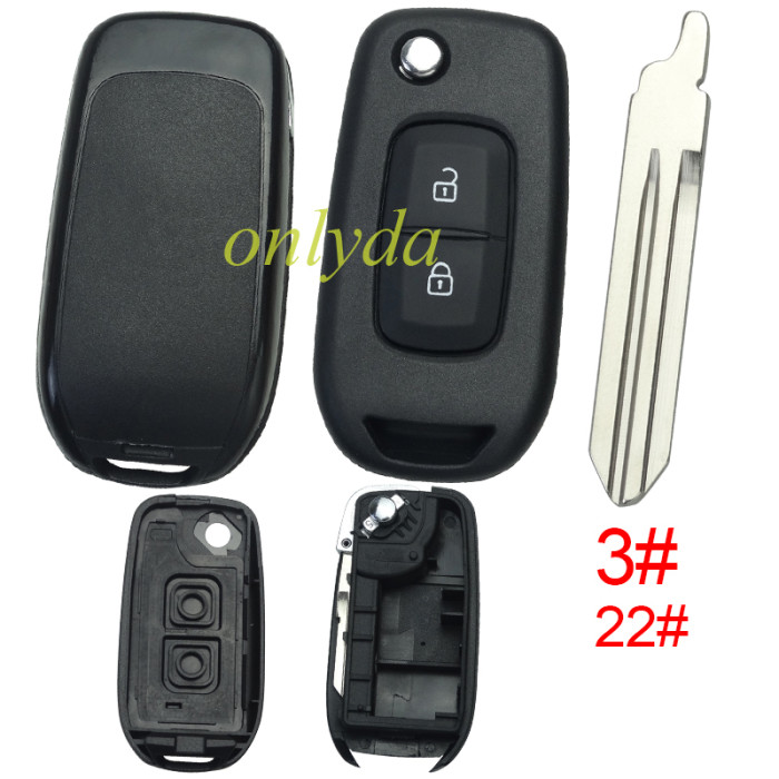 Renault 2 button flip remote key blank, without logo, pls choose blade