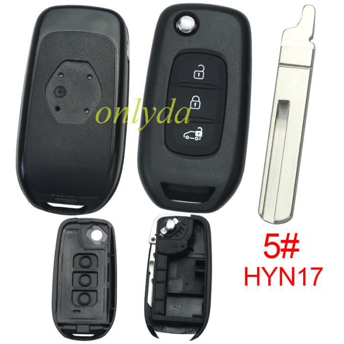 For Renault 3 button flip remote key blank, with badge,pls choose blade