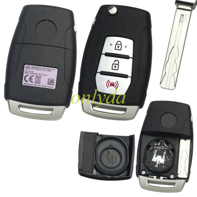ORIGINAL Key for SsangYong 2+1 button remote key8751036000 with 433MHZ Model:MT FLIP 04 MSIP-CRM-MTE-MT-FLIP03 PN:87510-36000 blade cutted 192103E2