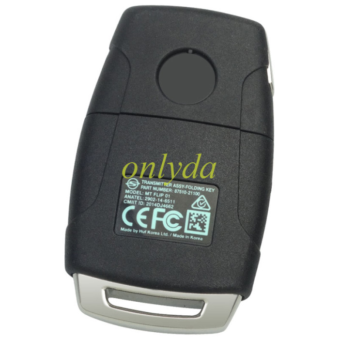 ORIGINAL Key for SsangYong 2+1 button remote key OEM SsangYong Korando ID70 433MHz 8751021100  PN:87510-21100 Model:MT FLIP 01 anatel:2902-14-6511 CMIIT ID :2014DJ4662 blade cutted