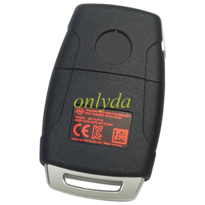 ORIGINAL Key for SsangYong 2+1 button remote key with 433MHZ  CHIP ID70   PN:87510-38100 Model:MT FLIP 01 MSIP-CRM-MTE-MT-FLIP01 blade cutted 197202C4