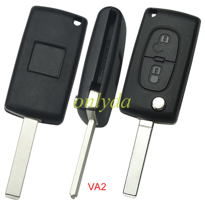 KYDZ Brand Citroen CE0523 2 Button Flip  Remote Key with 434mhz  (battery on PCB) with ASK model  with VA2 and HU83 blade , please choose the key shell with 46 chip