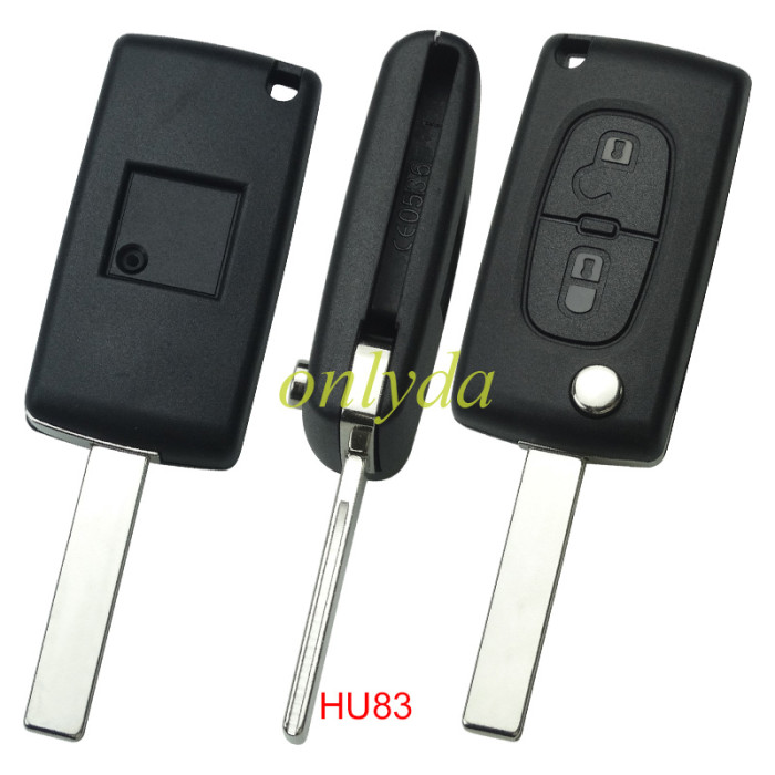KYDZ Brand Citroen CE0523 2 Button Flip  Remote Key with 434mhz  (battery on PCB) with ASK model  with VA2 and HU83 blade , please choose the key shell with 46 chip