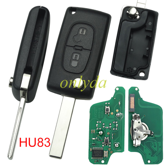 KYDZ Brand Citroen CE0523 2 Button Flip  Remote Key with 434mhz  (battery on PCB) with ASK model  with VA2 and HU83 blade , please choose the key shell with 46 chip