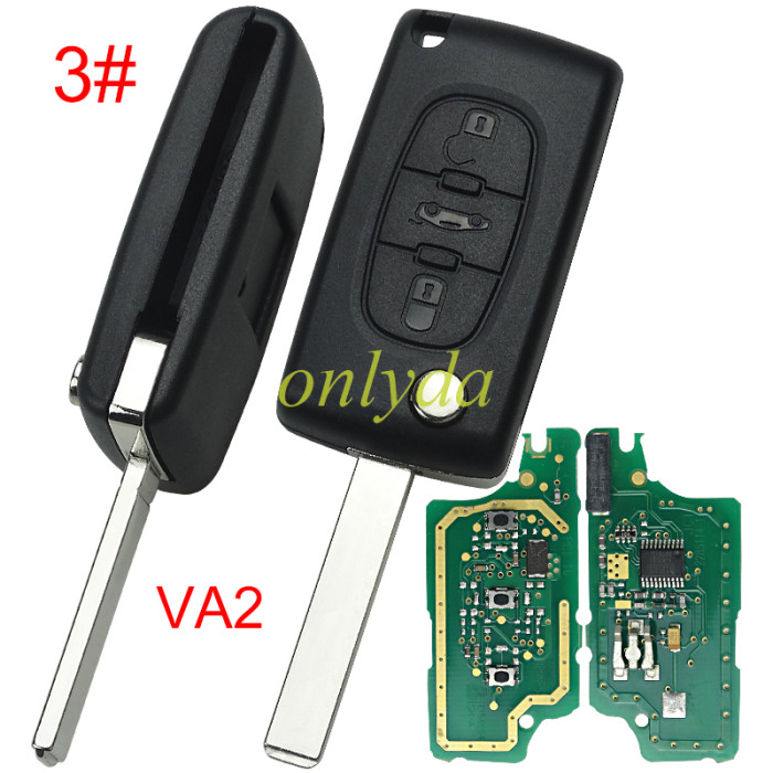OEM PCB for Citroen CE0536  3 Button Flip  Remote Key with 46 chip PCF7941chip FSK model  with VA2 and HU83 blade, trunk and light button , please choose the key shell original PCB with aftermarket shell