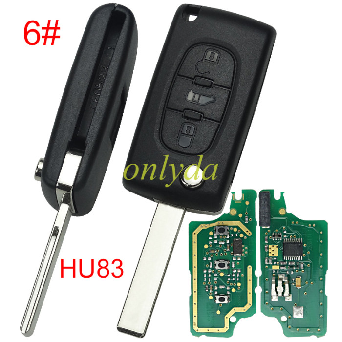 OEM PCB for Citroen CE0536  3 Button Flip  Remote Key with 46 chip PCF7941chip FSK model  with VA2 and HU83 blade, trunk and light button , please choose the key shell original PCB with aftermarket shell