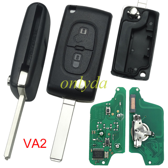 KYDZ Brand Citroen CE0523 2 Button Flip  Remote Key with 434mhz  (battery on PCB) with ASK model  with VA2 and HU83 blade , please choose the key shell with 46 chip
