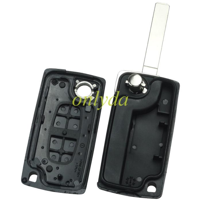 KYDZ Brand Citroen CE0523 2 Button Flip  Remote Key with 434mhz  (battery on PCB) with ASK model  with VA2 and HU83 blade , please choose the key shell with 46 chip