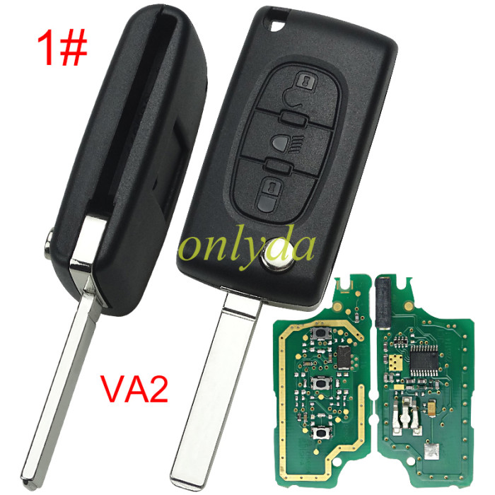 OEM PCB for Citroen CE0536  3 Button Flip  Remote Key with 46 chip PCF7941chip FSK model  with VA2 and HU83 blade, trunk and light button , please choose the key shell original PCB with aftermarket shell