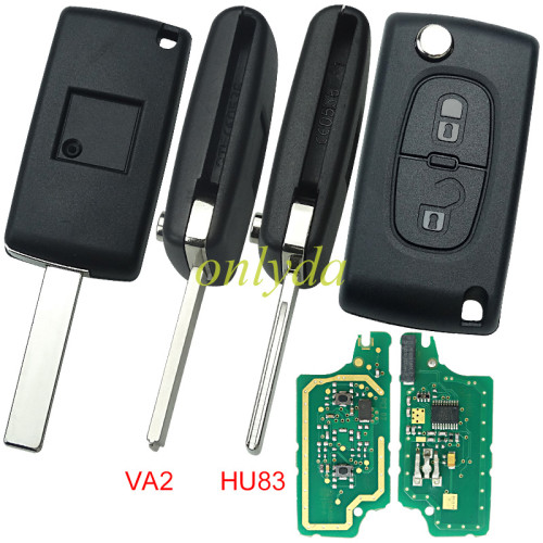 Copy OEM PCB for Peugeot CE0536  2 Button Flip  Remote Key with 46 chip PCF7961 FSK model  with VA2 and HU83 blade , please choose the key shell original PCB with aftermarket shell
