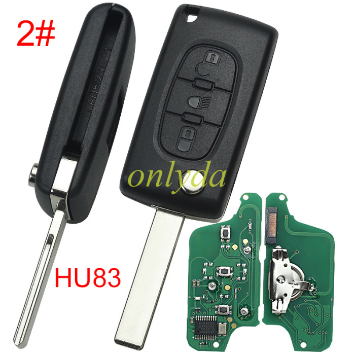 KYDZ Brand Citroen CE0523 3 Button Flip  Remote Key  ASK model  with VA2 and HU83 blade, trunk and light button , please choose the key shell, with 46 chip