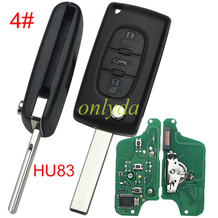 KYDZ Brand Citroen CE0523 3 Button Flip  Remote Key  ASK model  with VA2 and HU83 blade, trunk and light button , please choose the key shell, with 46 chip