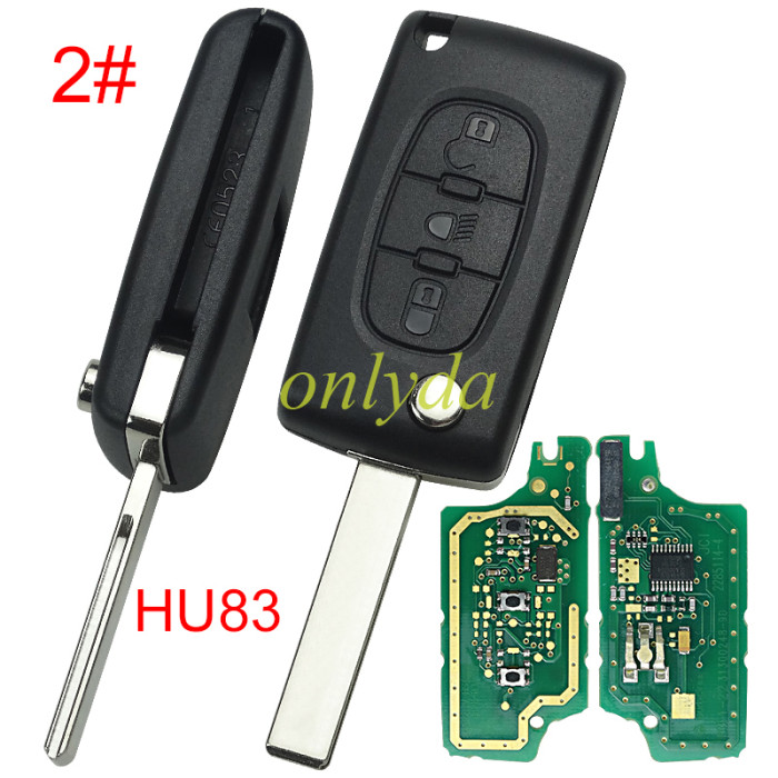 OEM PCB for Citroen CE0536 3 Button Flip  Remote Key with 46 chip PCF7941chip ASK model  with VA2 and HU83 blade, trunk and light button , please choose the key shell original PCB with Aftermarket shell