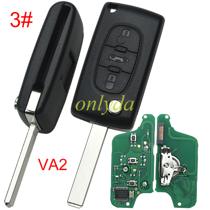 KYDZ Brand Citroen CE0523 3 Button Flip  Remote Key  ASK model  with VA2 and HU83 blade, trunk and light button , please choose the key shell, with 46 chip