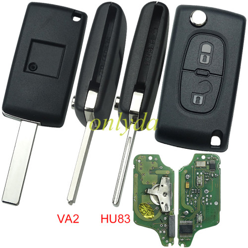 OEM for  Citroen 2 Button Flip  Remote Key with 433mhz  (battery on PCB) with ASK model  with 46 chip CE0523 PCF7941 E33C1002 with VA2 and HU83 blade , please choose the key shell