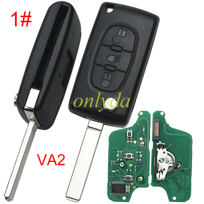 KYDZ Brand Citroen CE0523 3 Button Flip  Remote Key  ASK model  with VA2 and HU83 blade, trunk and light button , please choose the key shell, with 46 chip