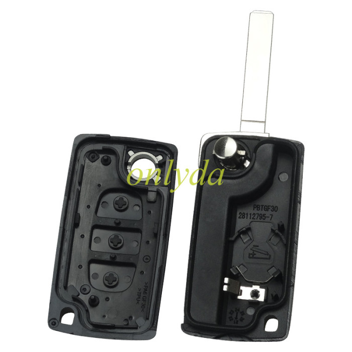 KYDZ Brand Citroen CE0523 3 Button Flip  Remote Key  ASK model  with VA2 and HU83 blade, trunk and light button , please choose the key shell, with 46 chip