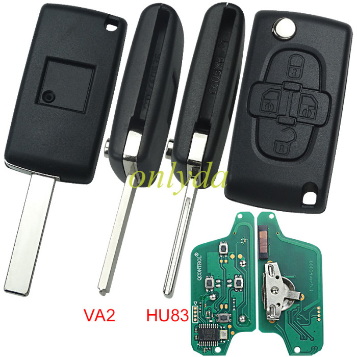 For Citroen 4B Flip Remote Key  433mhz (battery on PCB) FSK model  with 46 chip, pls choose the blade