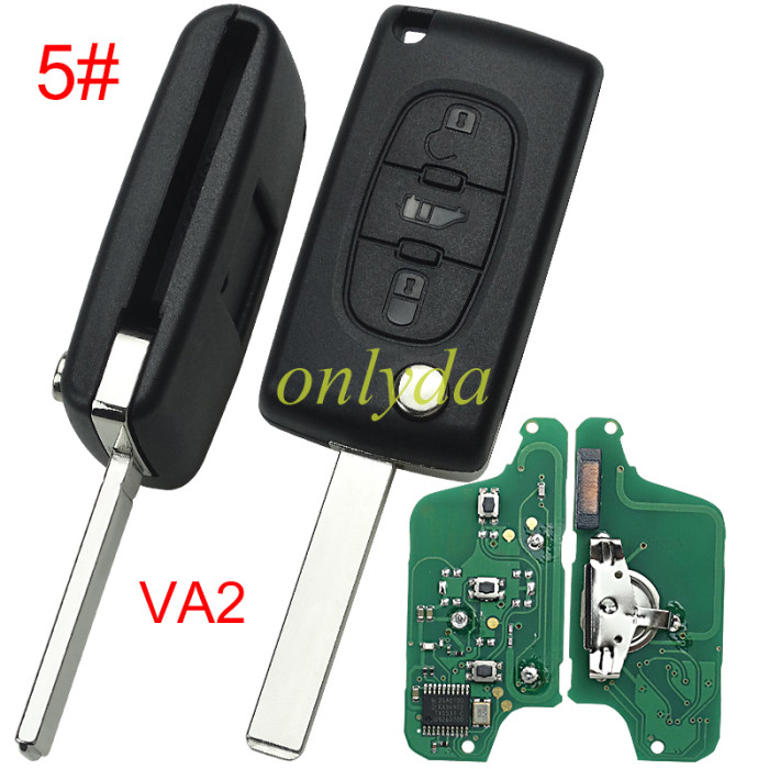 KYDZ Brand Citroen CE0523 3 Button Flip  Remote Key  ASK model  with VA2 and HU83 blade, trunk and light button , please choose the key shell, with 46 chip
