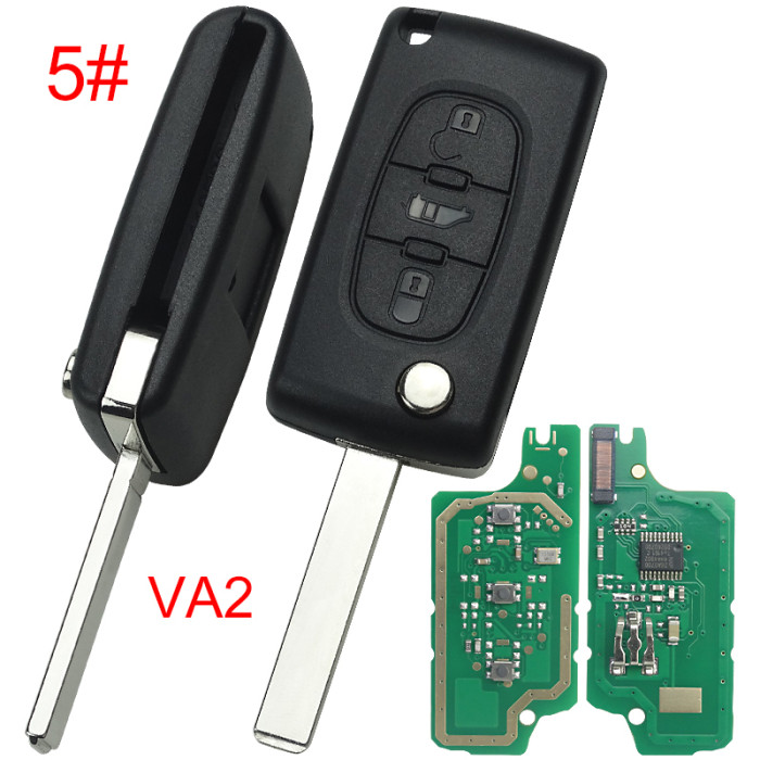 For Citroen CE0536 3 Button Flip  Remote Key with 46 chip PCF7961chip FSK model  with VA2 and HU83 blade, trunk / light button
