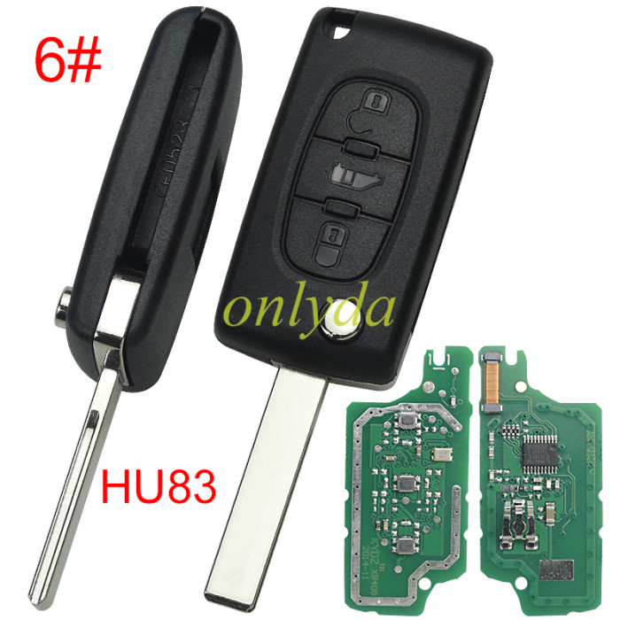 KYDZ brand Citroen CE0536 3 Button Flip  Remote Key with 46 chip  ASK model  with VA2 and HU83 blade, trunk and light button , please choose the key shell