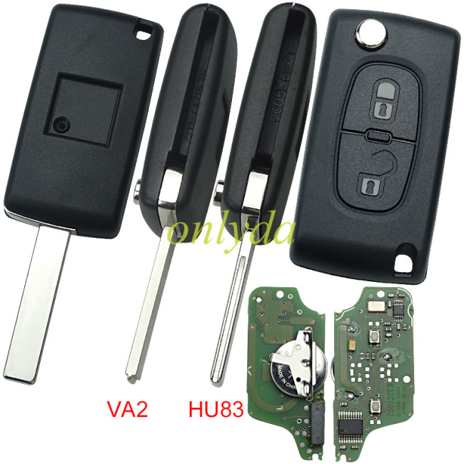 CE0523 OEM PCB for Citroen 2 Button Flip Remote Key with 433mhz (battery on PCB) with FSK model with 46 chip