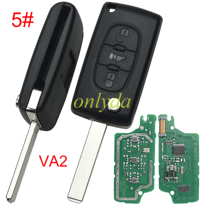 KYDZ brand Citroen CE0536 3 Button Flip  Remote Key with 46 chip  ASK model  with VA2 and HU83 blade, trunk and light button , please choose the key shell