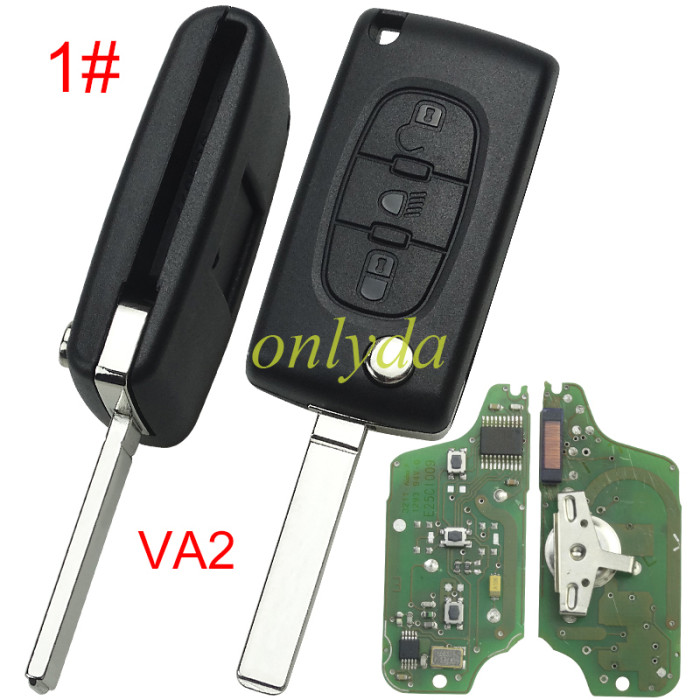 original Citroen 3 Button Flip  Remote Key with 46 chip PCF7941chip ASK model  with VA2 and HU83 blade, trunk and light button , please choose the key shell