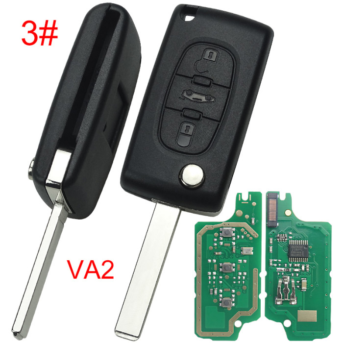 For Citroen CE0536 3 Button Flip  Remote Key with 46 chip PCF7961chip FSK model  with VA2 and HU83 blade, trunk / light button