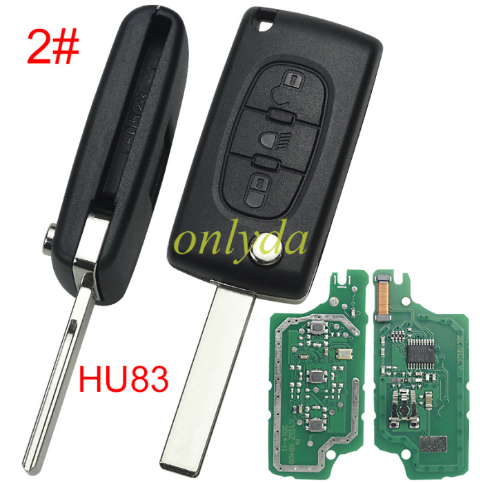 KYDZ brand Citroen CE0536 3 Button Flip  Remote Key with 46 chip  ASK model  with VA2 and HU83 blade, trunk and light button , please choose the key shell