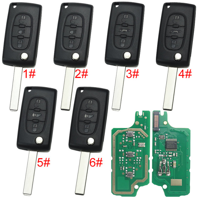 For Citroen CE0536 3 Button Flip  Remote Key with 46 chip PCF7961chip FSK model  with VA2 and HU83 blade, trunk / light button